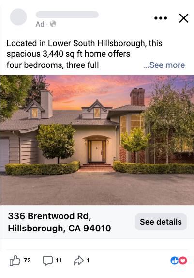 Example Facebook and Instagram feed ad